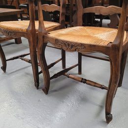 Pair Louis XV Style Oak Rush Seated Carver Chairs