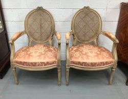 Pair Of French Louis XV Style Cane Back and Upholstered Seat Fauteuils | Antique & Vintage | Moonee Ponds Antiques | Australia Wide Delivery