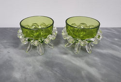 Pair of Victorian Green Glass Open Salt Bowl With Frilled Edging | Antique & Vintage | Moonee Ponds Antiques | Australia Wide Delivery
