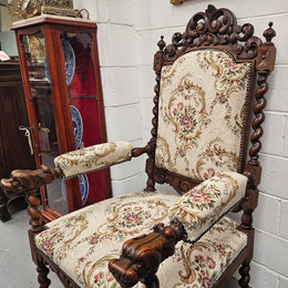 Early 19th Century French renaissance beautifully carved chair with stunning new upholstery. In good original condition with new upholstery.