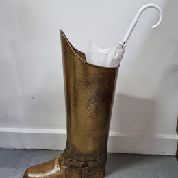 Fabulous French brass decorative boot for storing your umbrellas for walking sticks in good condition. makers stamp underneath .