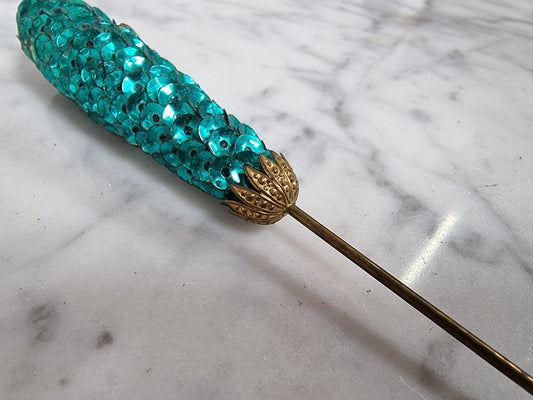 Art Deco Blue Sequin Hat Pin