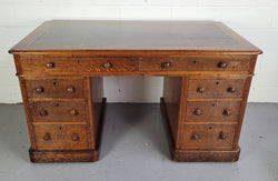 English Oak Double Pedestal Desk Tooled Leather Top | Antique & Vintage | Moonee Ponds Antiques | Australia Wide Delivery