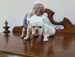 Two Friends Figurine 1790 Designed by Michaela Ahlmann for Bing & Grondahl (B&G) " Young boy hugging his patient Bulldog" | Antique & Vintage | Moonee Ponds Antiques | Australia Wide Delivery