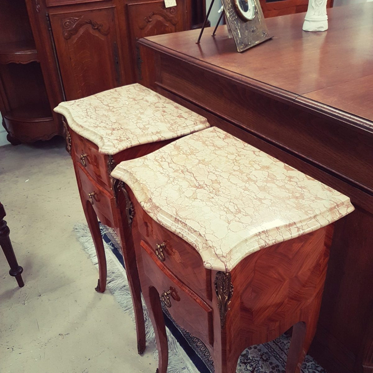 Kingwood Floral Marquetry Inlay Bedsides | Antique & Vintage | Moonee Ponds Antiques | Australia Wide Delivery