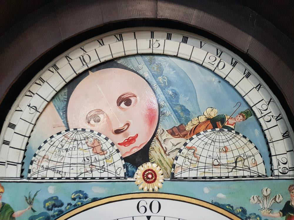 Late Georgian Flame Mahogany Case Moon Phase Dial Grandfather Clock | Antique & Vintage | Moonee Ponds Antiques | Australia Wide Delivery