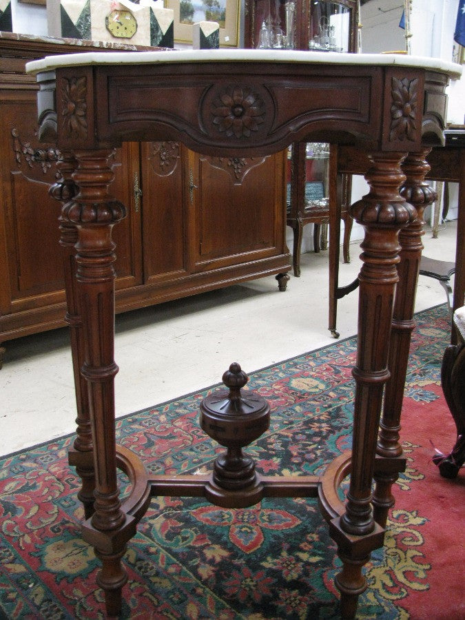 Marble Top Walnut Console Table