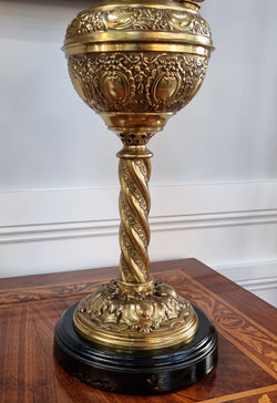 Victorian Banquet Lamp “Globe Vulcan” With Original Acid Etched Shade | Antique & Vintage | Moonee Ponds Antiques | Australia Wide Delivery