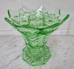 Green Depression Glass Flower Vase With Insert | Antique & Vintage | Moonee Ponds Antiques | Australia Wide Delivery
