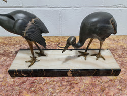 Fabulous French Art Deco Cold Painted Spelter Ibis Birds on a Stylized Art Deco Marble Base | Antique & Vintage | Moonee Ponds Antiques | Australia Wide Delivery