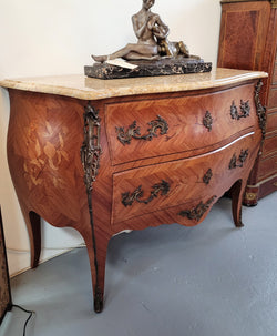 French Louis XV Style Marquetry Inlaid 2 Drawer Marble Top Commode | Antique & Vintage | Moonee Ponds Antiques | Australia Wide Delivery