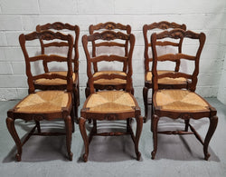 Set of Six French Oak Rush Seated Provincial Dining Chairs | Antique & Vintage | Moonee Ponds Antiques | Australia Wide Delivery