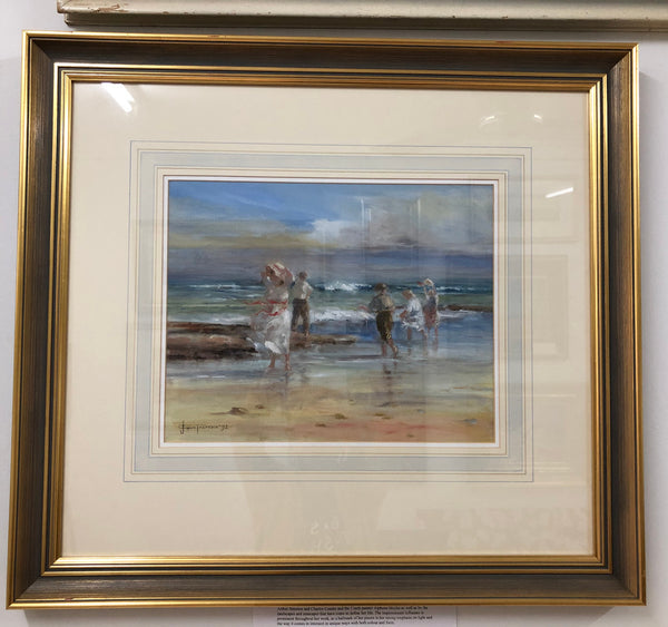 An oil on canvas on board framed and under glass a beautiful painting of a "Windy day at the beach Mornington" by Australian Artist Judy Talacko.