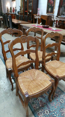 Set Of Four French Oak Rush Seat Dining Chairs | Antique & Vintage | Moonee Ponds Antiques | Australia Wide Delivery