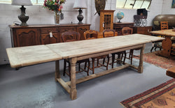 Raw Oak French Pedestal Extension Table 339cm Fully Extended | Antique & Vintage | Moonee Ponds Antiques | Australia Wide Delivery