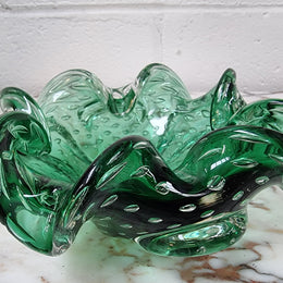 Vintage “Murano” Handmade Glass Green Bowl
