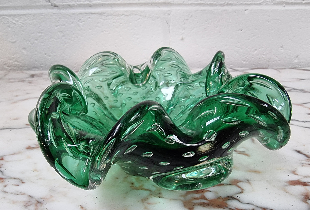 Vintage “Murano” Handmade Glass Green Bowl