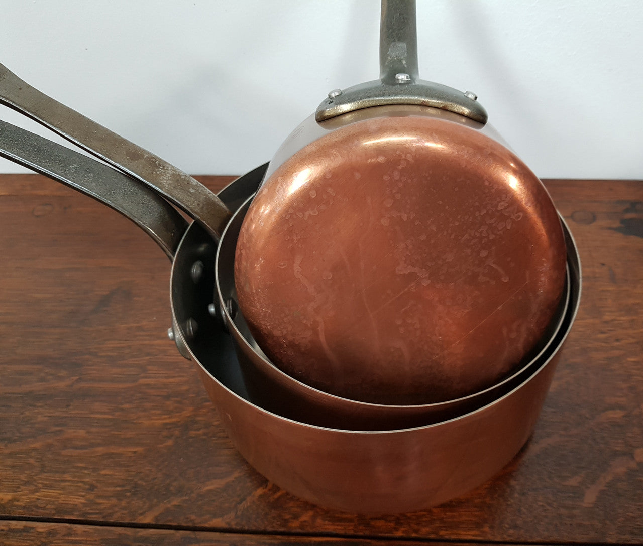 French Set of Five Antiques Copper Pans | Antique & Vintage | Moonee Ponds Antiques | Australia Wide Delivery