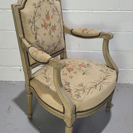 Lovely French  Louis XVI style painted and Tapestry upholstered fauteuil. In good original condition, and very comfortable.