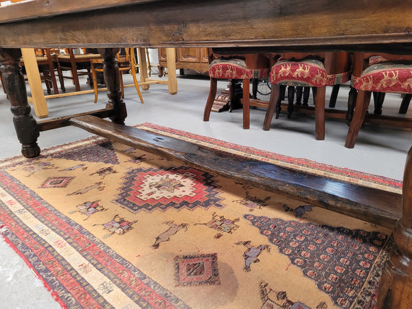 Large impressive 19th century 2.5 meter Antique French Oak farmhouse table. Loads of character with a stunning solid thick top and has a long drawer at one end. Sourced from France and in good original detailed condition.