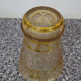 Antique Amber Bohemian acid etched and wheel engraved crystal vase. It has a stunning frieze of vine branches and a star cut base. It is in good original condition, please view photos as they help form part of the description.