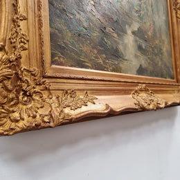 French Signed Oil On Canvas Depicting Impressionist Landscape In Gilt Frame