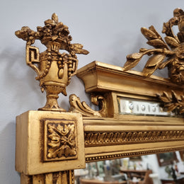 Beautifully Carved and Decorated Antique Gilt Napoleon III Louis XVI Style Gilt Overmantel Mirror
