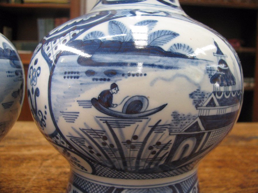 Pair Of Antique Delft Vases-1