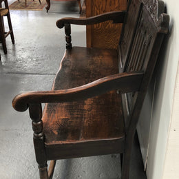 French 19th Century Oak hallway bench seat. Very comfortable to sit on and is in good original detailed condition.