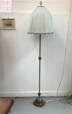 Brass & Stone Standard Lamp With Beautiful Sky Blue Shade | Antique & Vintage | Moonee Ponds Antiques | Australia Wide Delivery