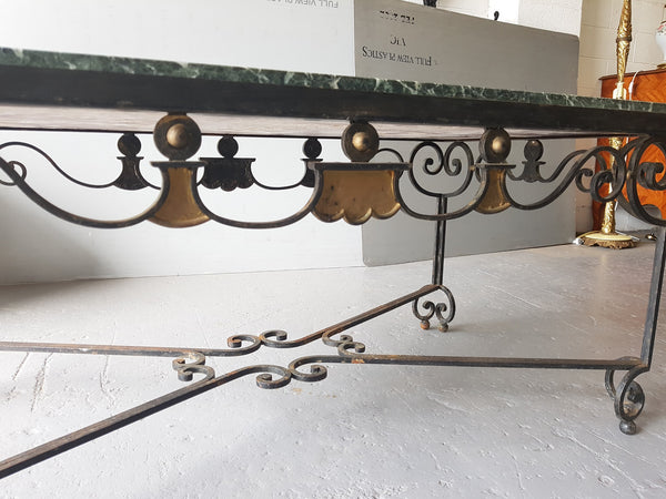 Wrought iron Coffee Table With An Attractive Green Marble Top