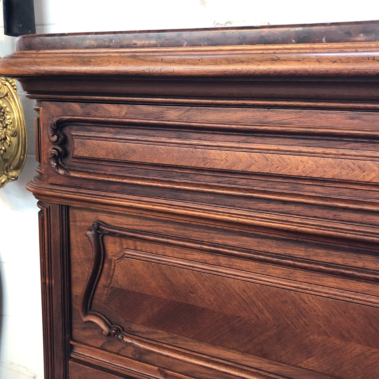 19th Century French Walnut Five Drawer Marble Top Commode | Antique & Vintage | Moonee Ponds Antiques | Australia Wide Delivery