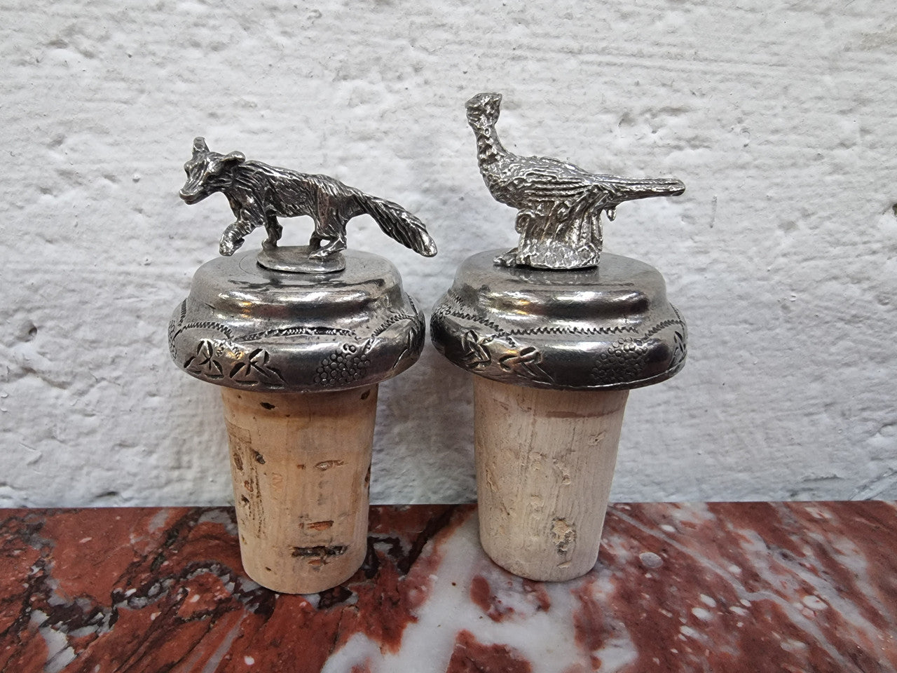 “Past Times” Pair of Pheasant and Fox Cork Bottle Stoppers
